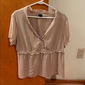 Essentials by Milano Blush Ruffled V-Neck Peplum Top